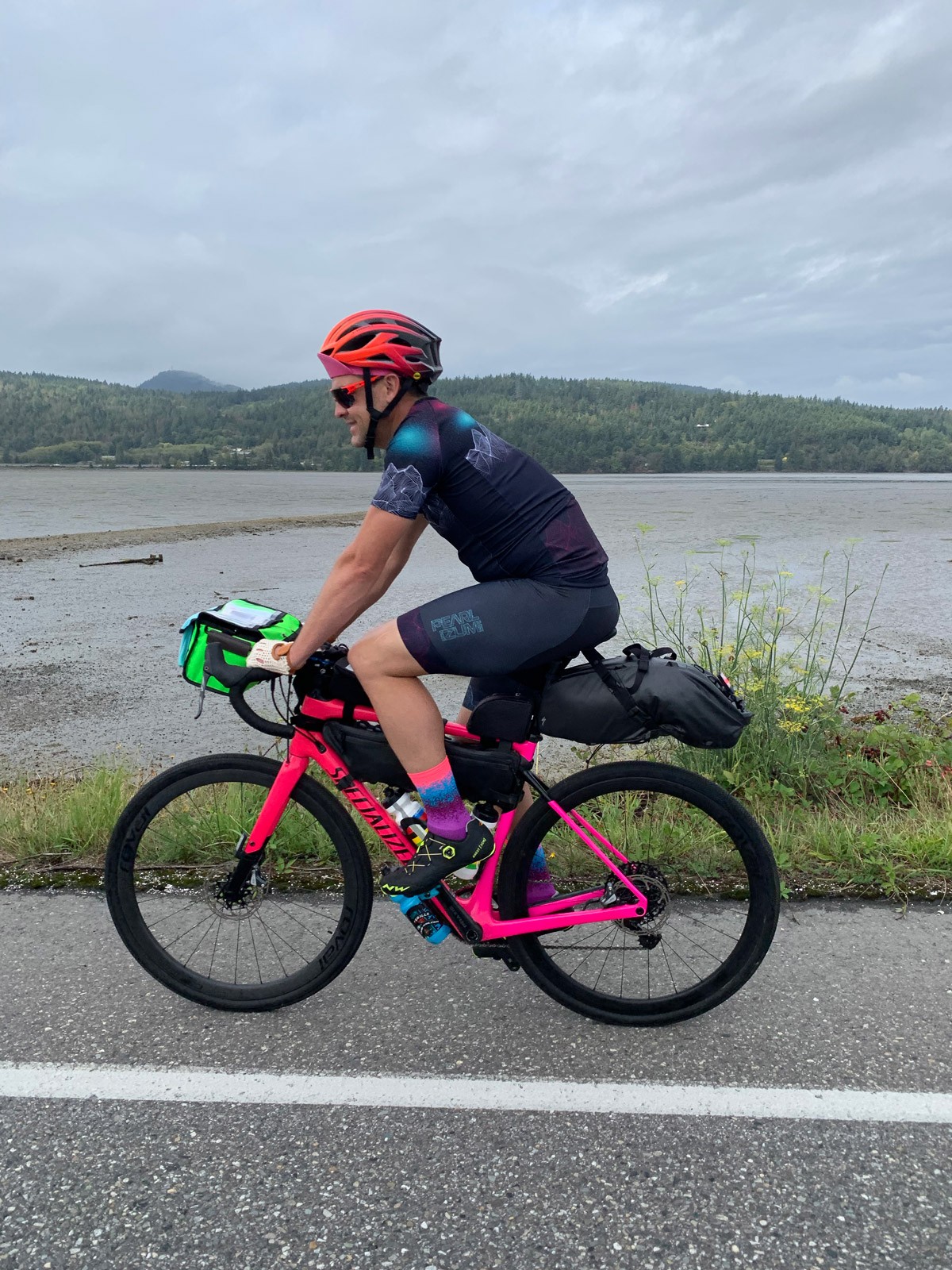 Rob Lea riding his Specialized bike at the start of the journey.